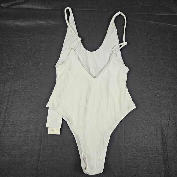 Minimalist White One Piece Swimsuit Womens M Ribbed Resort Cruise Vacation Beach - Picture 14 of 15
